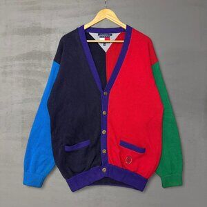 Vintage Tommy Hilfiger Color Block 90s Retro Chunky Cardigan Sweater Large